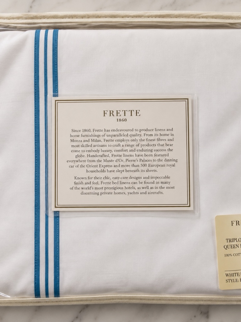 Frette White and Blue Queen Duvet Cover